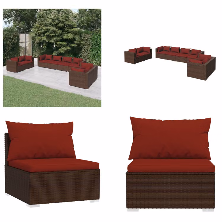vidaXL set salotto da giardino 8 pezzi con cuscini in rattan marrone - set salotto da giardino - set salotto da giardino - set salotto da patio - set divano da giardino