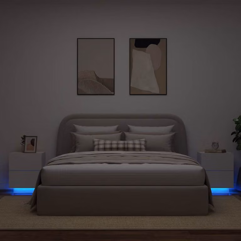 Set di 2 comodini vidaXL bianchi in legno multistrato con luci LED integrata da appendere al muro