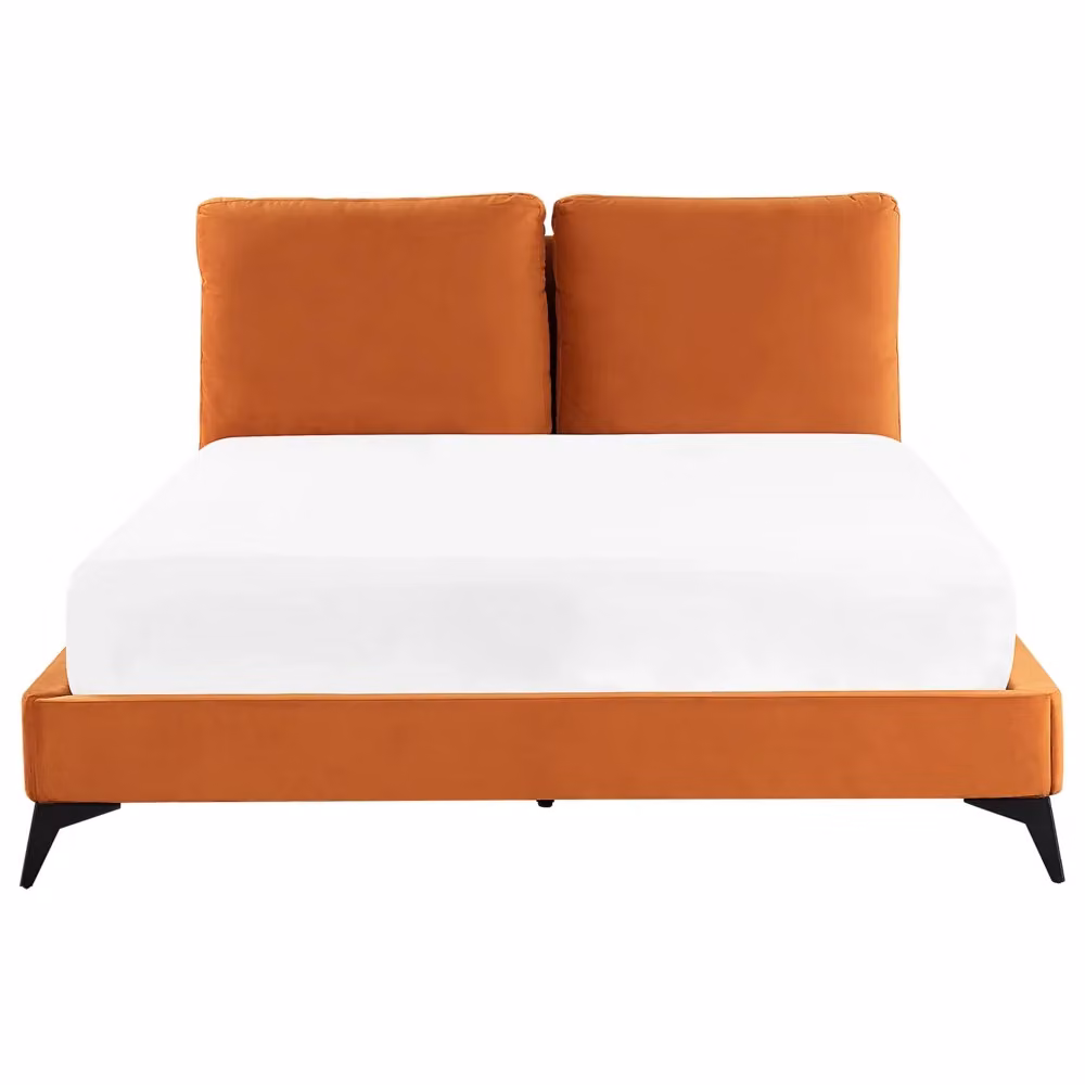Letto imbottito moderno in velluto BELIANI arancione L/P/H: 140 x 200 cm – 2
