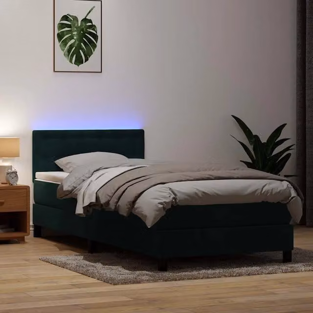 Letto a Molle con Materasso vidaXL in Velluto Verde con Illuminazione LED Sotto il Letto e Porta USB L: 220 cm, P: 80 cm