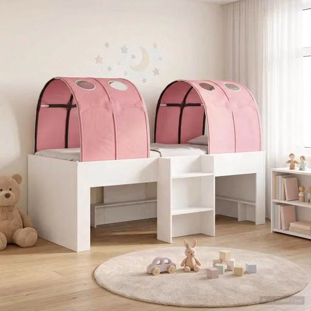 Letto con Tunnel 3 pz Bianco e Rosa Legno ingegnerizzato 3423524