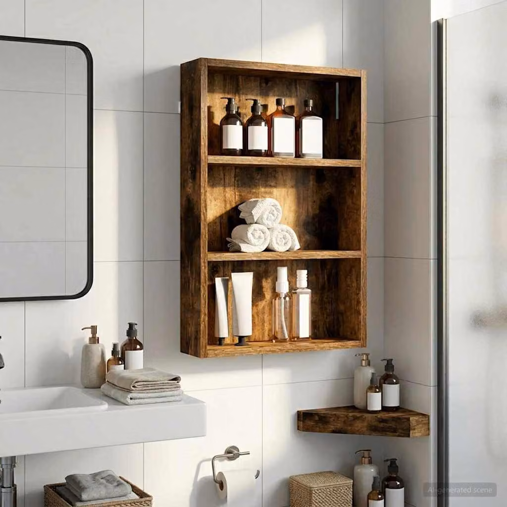 Armadio da bagno a muro vidaXL moderno in legno marrone con ripiani interni L 40 cm, P 10 cm, H 60,5 cm