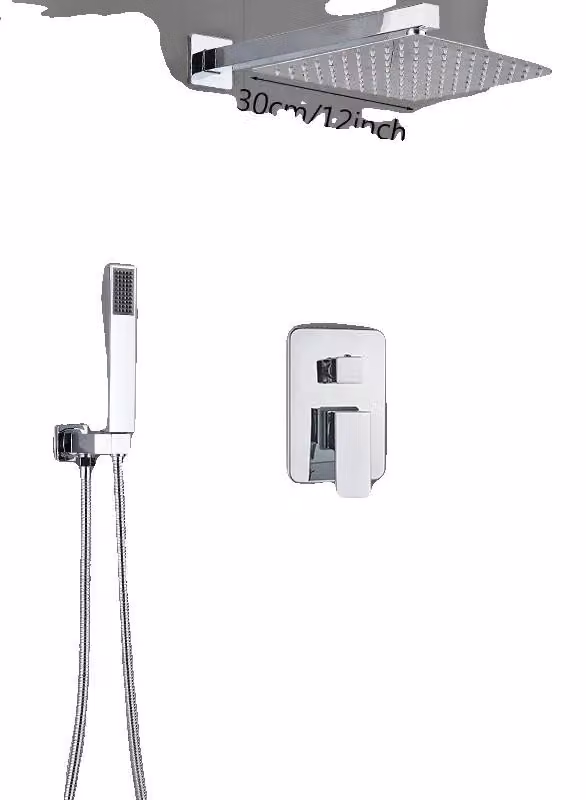 Set di rubinetteria per doccia, design moderno, controllo duale, 2 uscite, 12 pollici