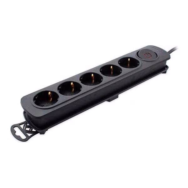 TM Electron TMUAD205BK - Presa multipla a 5 prese con interruttore, colore nero