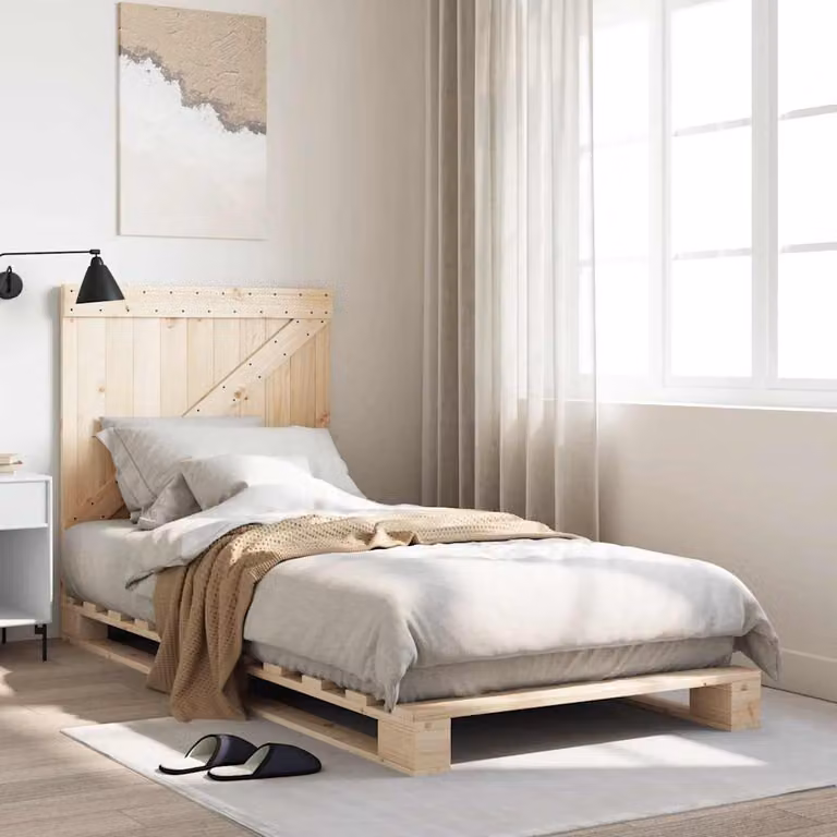 vidaXL Giroletto con Testiera in Legno Massello di Pino, Colore Beige/Marrone, L/P/H: 90 x 200 x 104 cm
