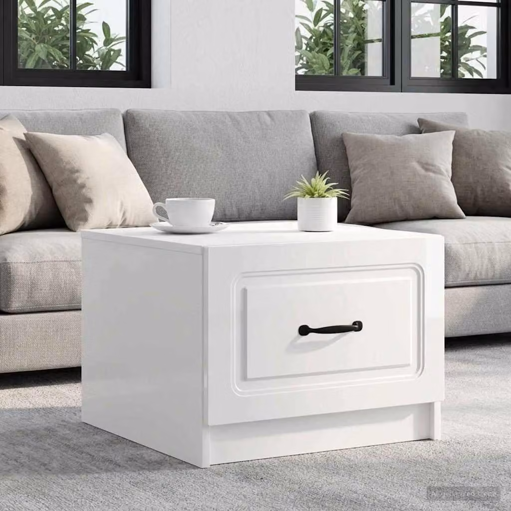 Maison Exclusive - Tavolino bianco lucido 49 x 50 x 37 cm in materiale derivato dal legno