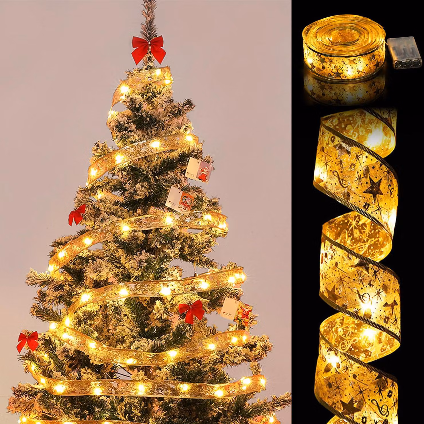 Striscia luminosa a LED, 5 metri, 50 LED bianco caldo, colore oro, alimentazione a batteria