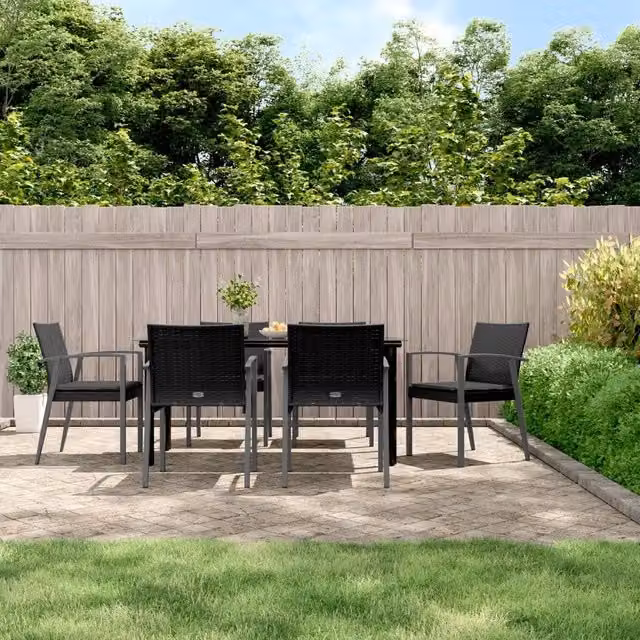 Set Pranzo da Giardino 7 pz con Cuscini in Polyrattan e Acciaio 3186996