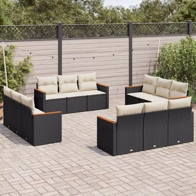 Set di Divani da Giardino VIDAXL in Polyrattan Nero con Cuscini, Composizione a L per 12 Persone – 1