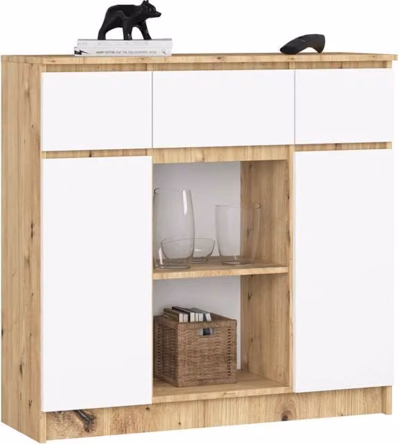 Cassettiera Akord Furniture K100 Quercia Artigiana con 2 ante e 3 cassetti, inserto frontale bianco, L/P/H: 101 x 35 x 98 cm