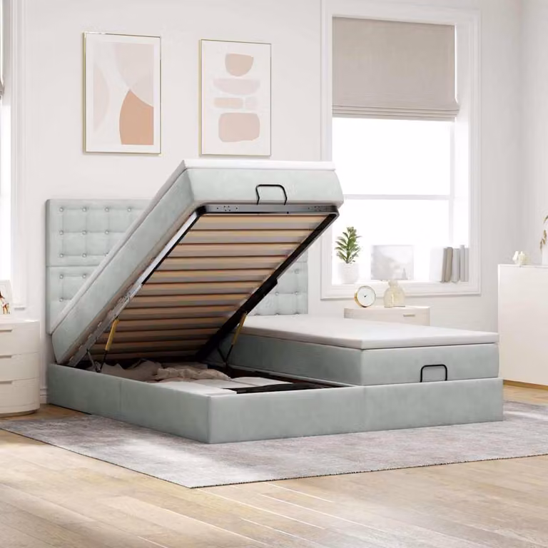 Letto con contenitore a sollevamento vidaXL in velluto con materassi L/P/H: 200 x 200 x 128 cm