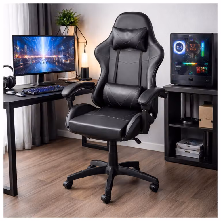 Sedia da gaming in ecopelle, colore nero