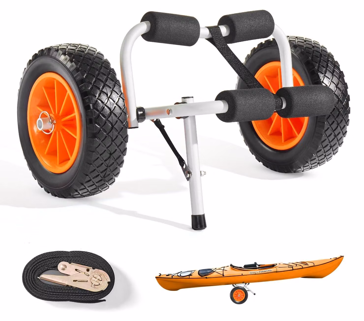 Carrello pieghevole per kayak, portata 90 kg - Ruote in gomma massiccia da 325 mm