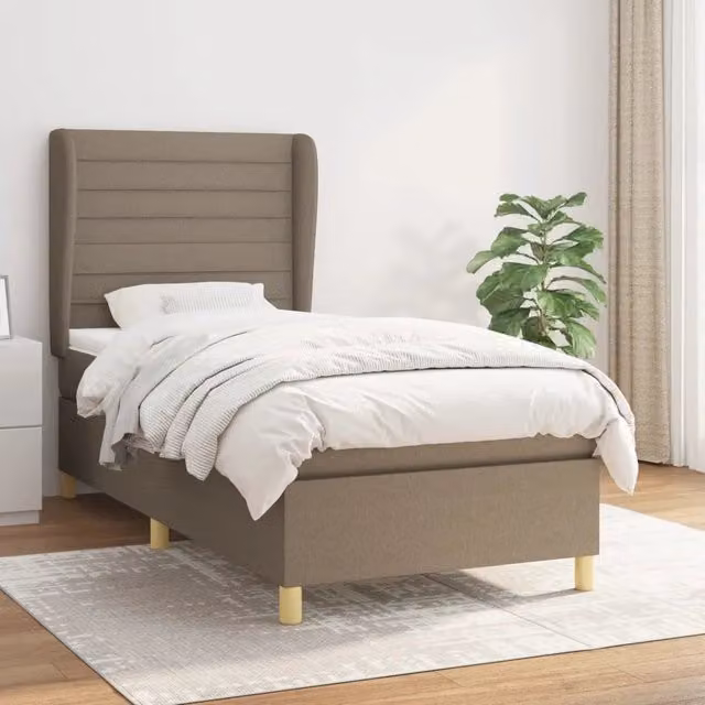 Letto Ibrido vidaXL con Giroletto a Molle e Materasso in Tessuto Beige e Bianco L/P/H: 100 x 200 x 40 cm – 1