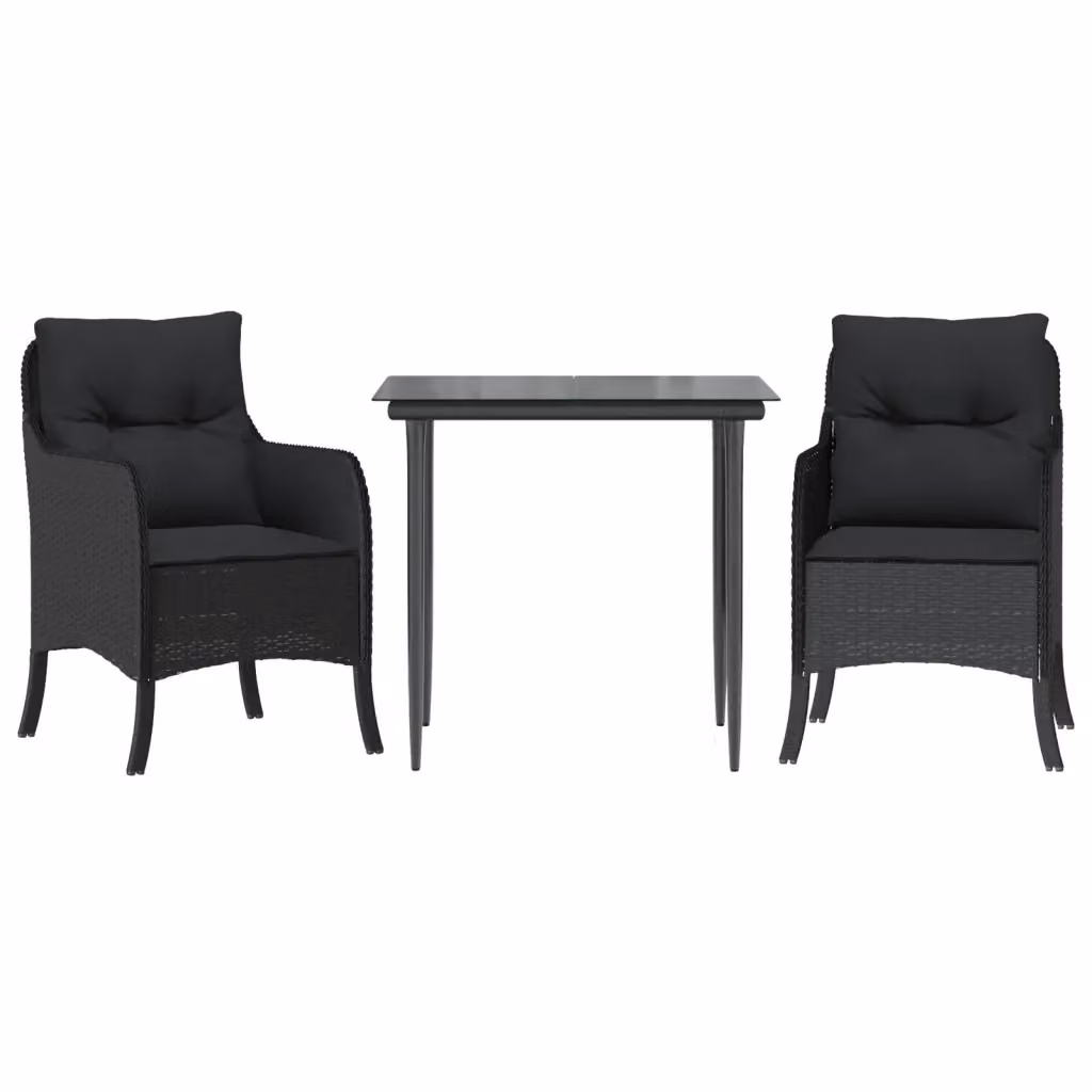 Set da pranzo da giardino vidaXL in polyrattan nero con cuscini e tavolo in vetro – 2