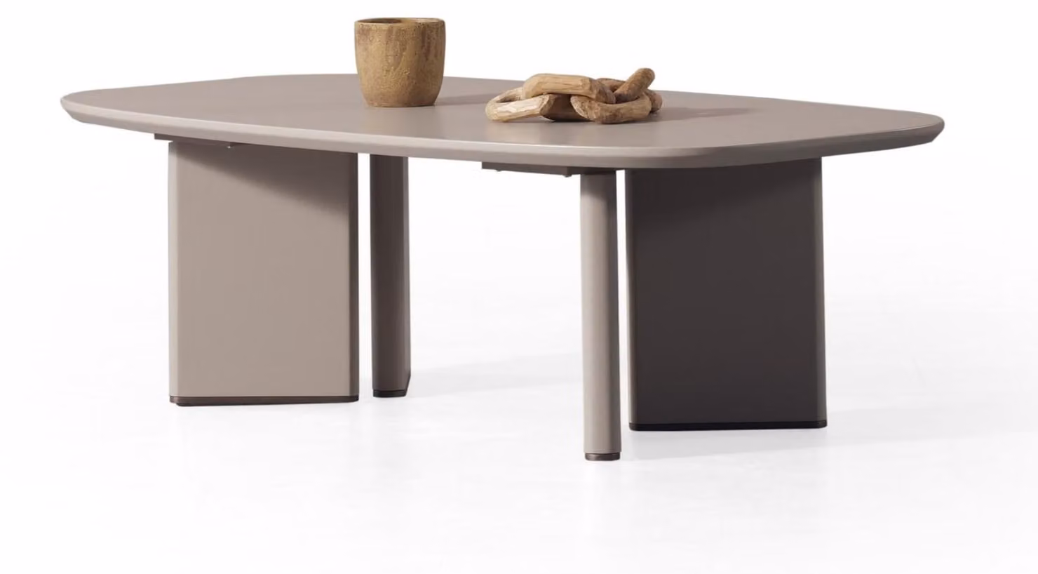 Tavolino da caffè moderno ed elegante, color beige, ovale e rotondo, ideale per il soggiorno, dal design lussuoso