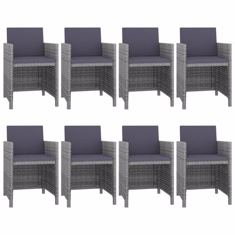 set da pranzo da giardino 9 pezzi con cuscini in poly rattan antracite