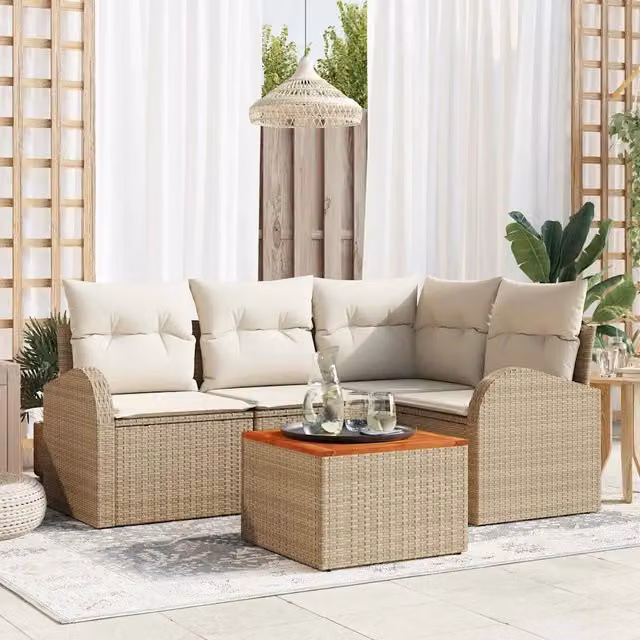 Set Divano da Giardino 5 pz Beige polyrattan 3347575