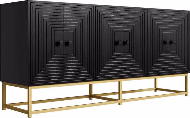 Mobile contenitore nero opaco con 3 ante doppie, grande capacità 160x38x75,5 cm per soggiorno, sala da pranzo e ufficio