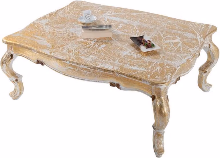 Casa Padrino tavolino barocco in legno massello bianco/oro antico 103 x 78 x h. 42 cm - Tavolo da soggiorno in stile barocco - Mobili barocchi