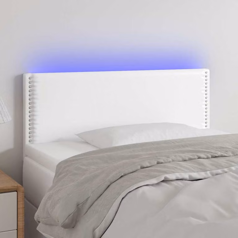 Testiera per letto vidaXL in similpelle bianca con illuminazione LED e porta di ricarica USB, L 100 x P 5 x H 78/88 cm