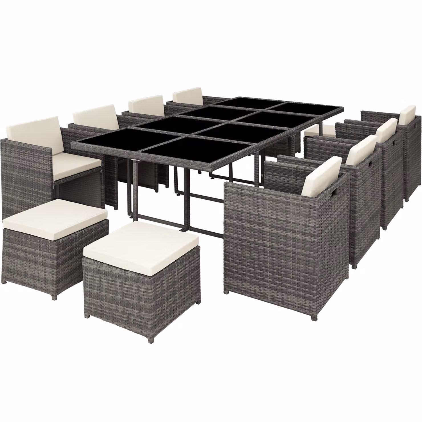 Set di tavolo e sedute New Orleans TecTake in polyrattan e vetro, grigio e beige