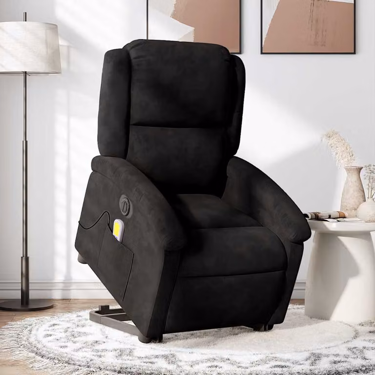 Poltrona Alzapersona Elettrica con Massaggio vidaXL in Velluto Nero