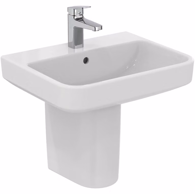 Lavabo da 55 cm, bianco, con foro centrale e troppofilo