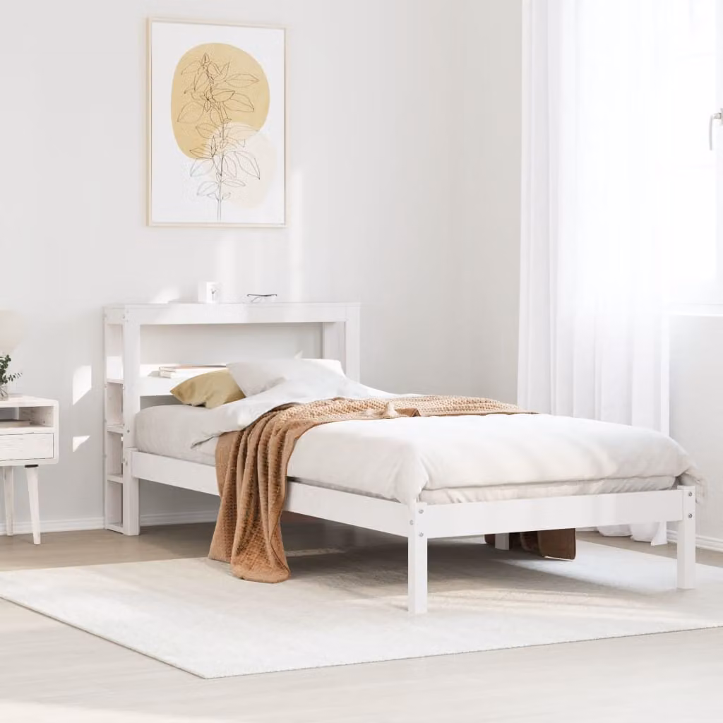 Letto in legno massello di pino stile rustico con scomparti laterali bianco vidaXL