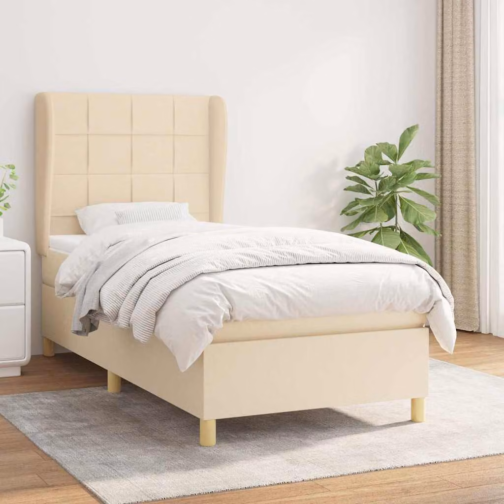 vidaXL Giroletto a Molle con Materasso in Tessuto Beige e Bianco, L/P/H: 90 x 190 cm