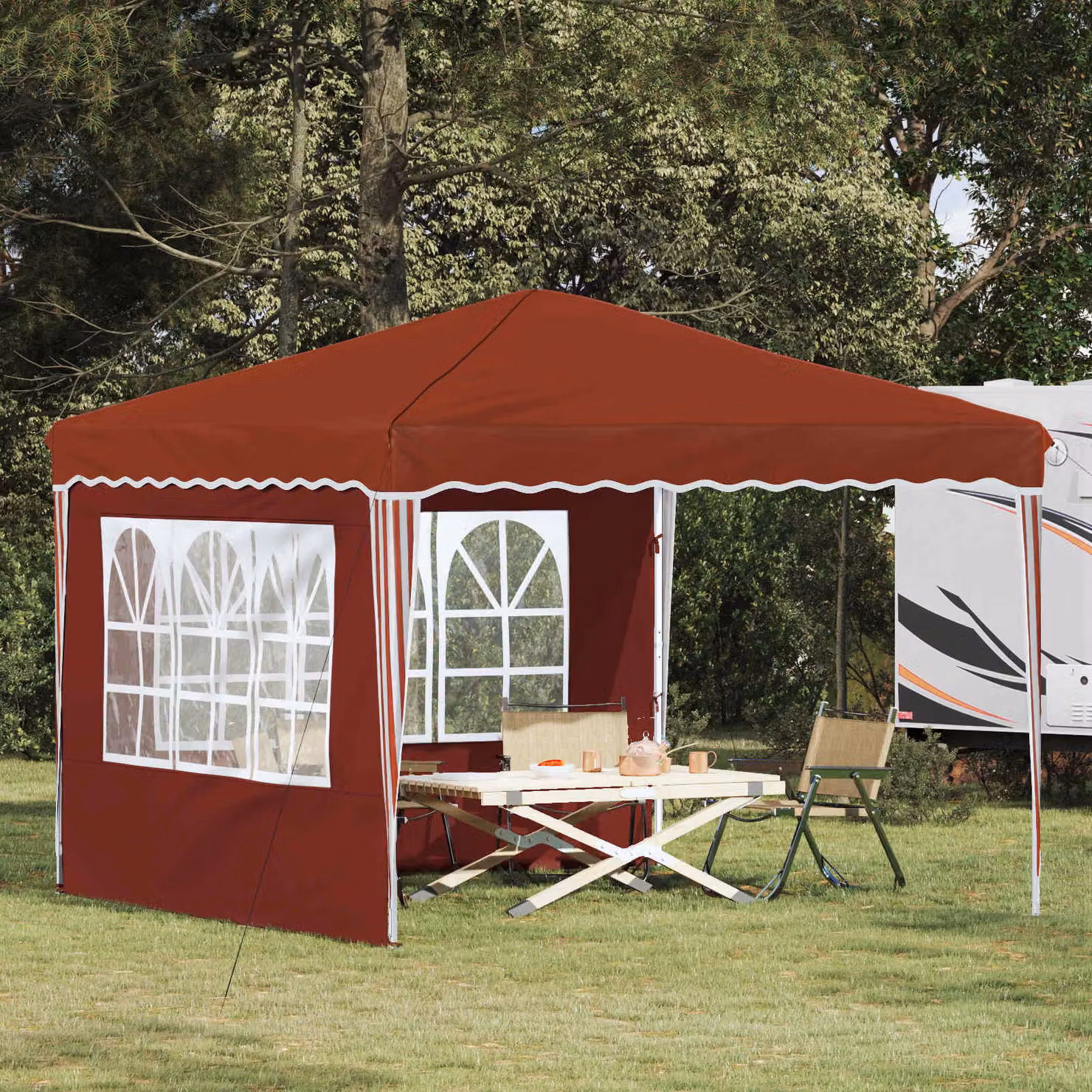 vidaXL Tenda per feste a pop-up in acciaio, colore terracotta, L/P/H: 288 x 288 x 245 cm