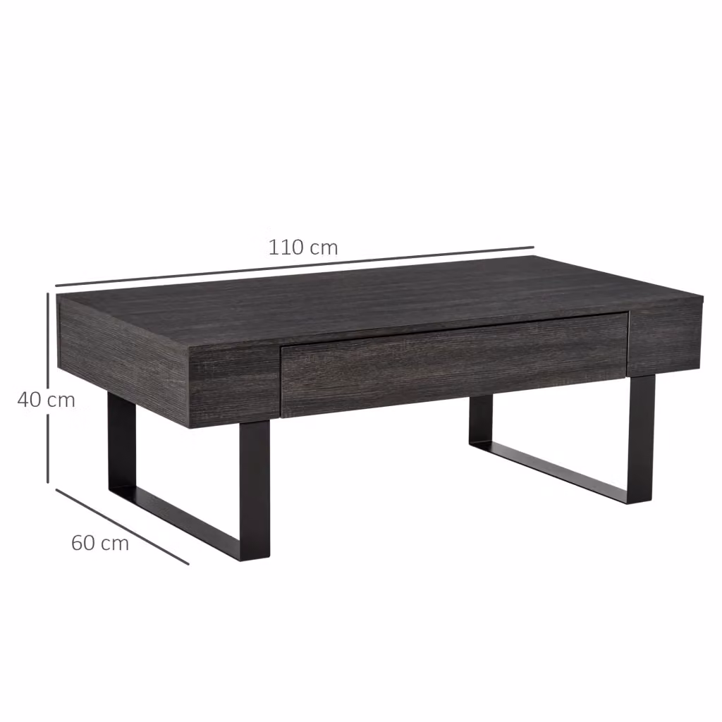 Tavolino da caffè rettangolare REDOM in MDF e metallo, Grigio e Nero, L: 60 cm, P: 40 cm, H: 15 cm – 2