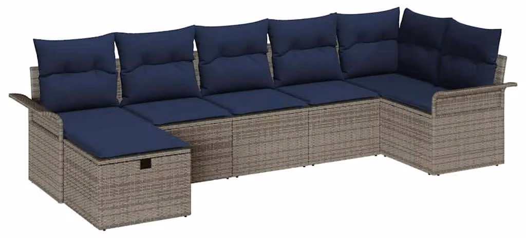 Set Divano da Giardino con cuscino 7 pcs Grigio Poly Rattan