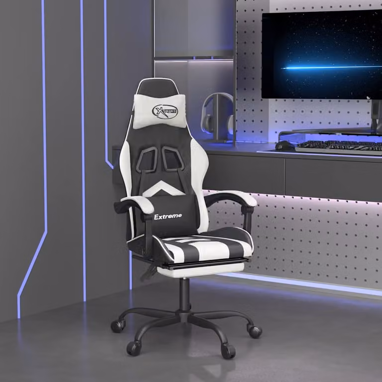 Sedia da Gaming vidaXL in Similpelle con Poggiatesta e Braccioli, Nero e Bianco