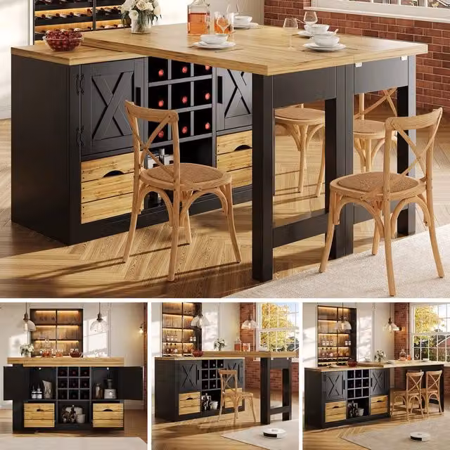 Tavolo da pranzo allungabile da cucina ¨C Minimal ¨C nero con gambe in metallo effetto cemento salvaspazio 90x120x75