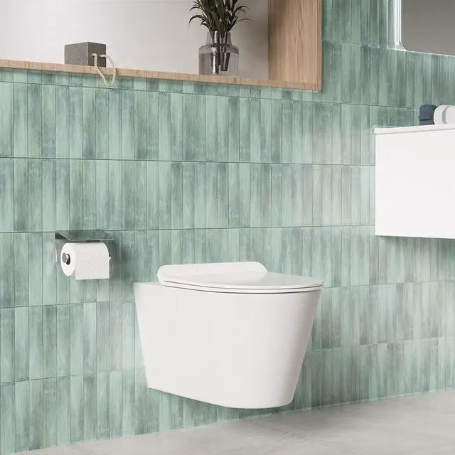 Vaso sospeso rimless in ceramica bianco lucido con copri-wc soft-close | Rio