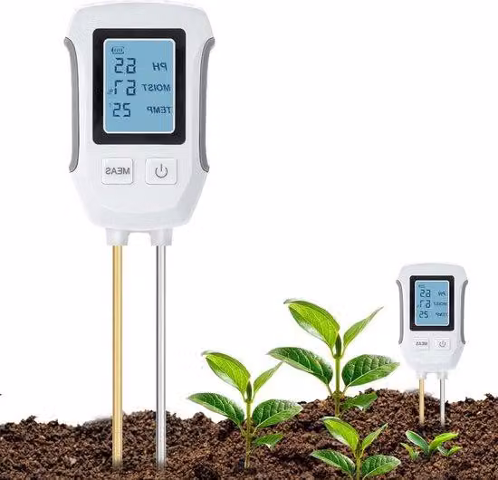 Misuratore di pH del terreno a batteria, 3-in-1, per giardino, vasi e agricoltura, con retroilluminazione, display LCD, colore bianco