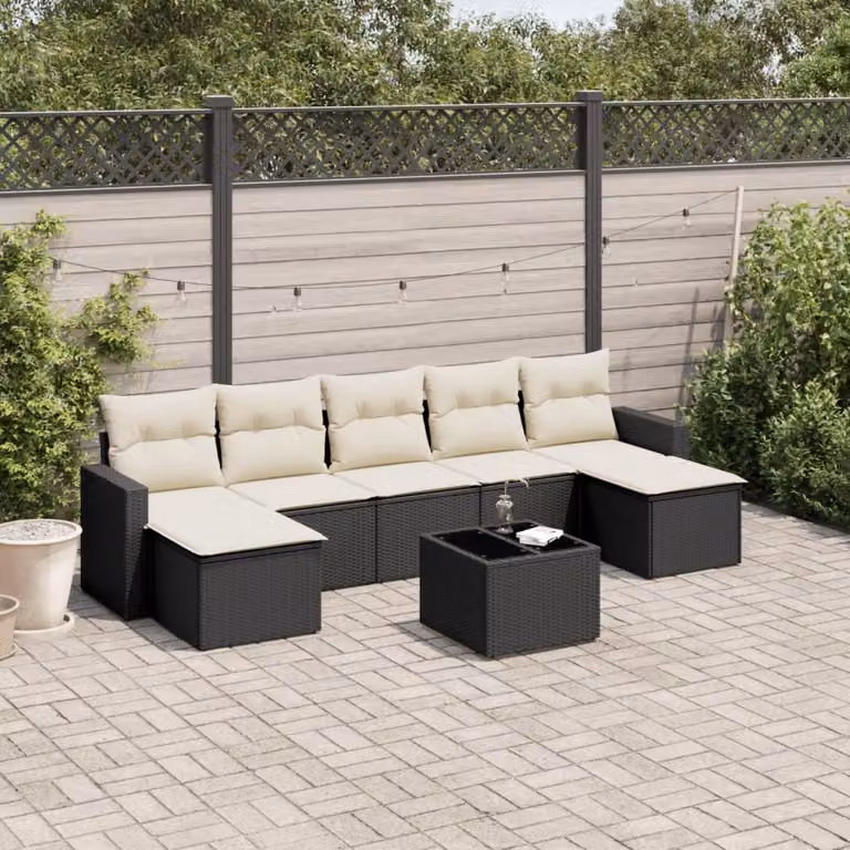 Maison Exclusive - Set da giardino 8 pezzi con cuscini in polyrattan nero