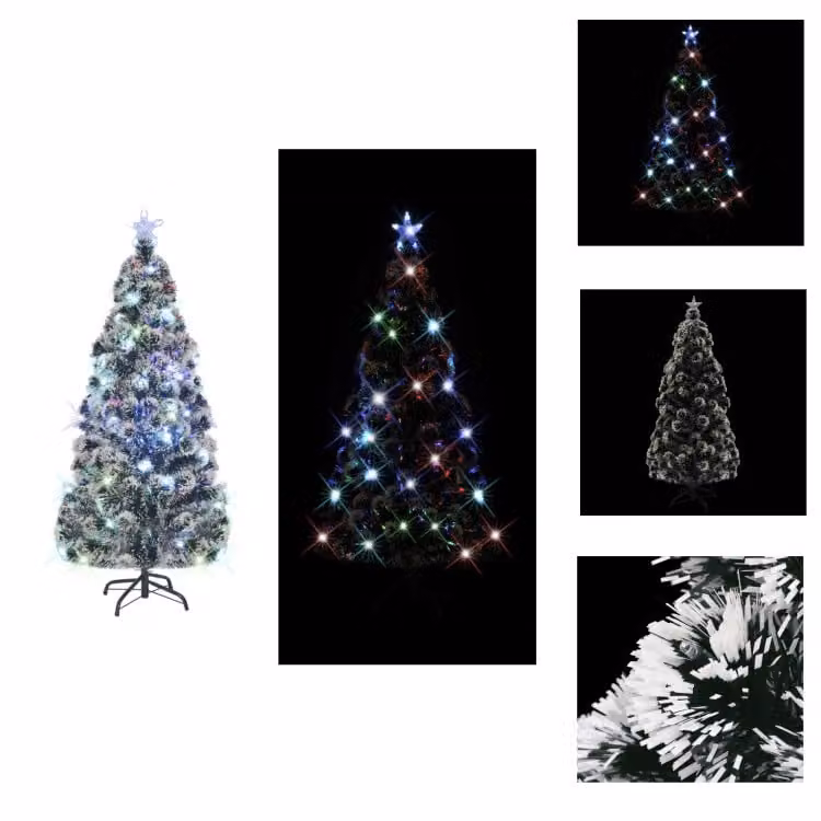 albero di Natale vidaXL con illuminazione e supporto 210 cm in fibra di vetro - Alberi di Natale