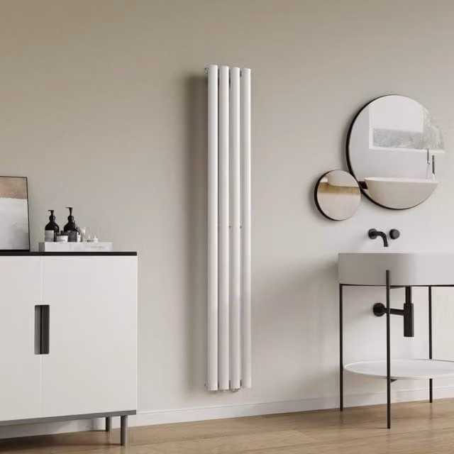 Termosifone a pannello singolo con elementi tubolari in acciaio neu.haus, Bianco, H: 160 cm, L: 24 cm