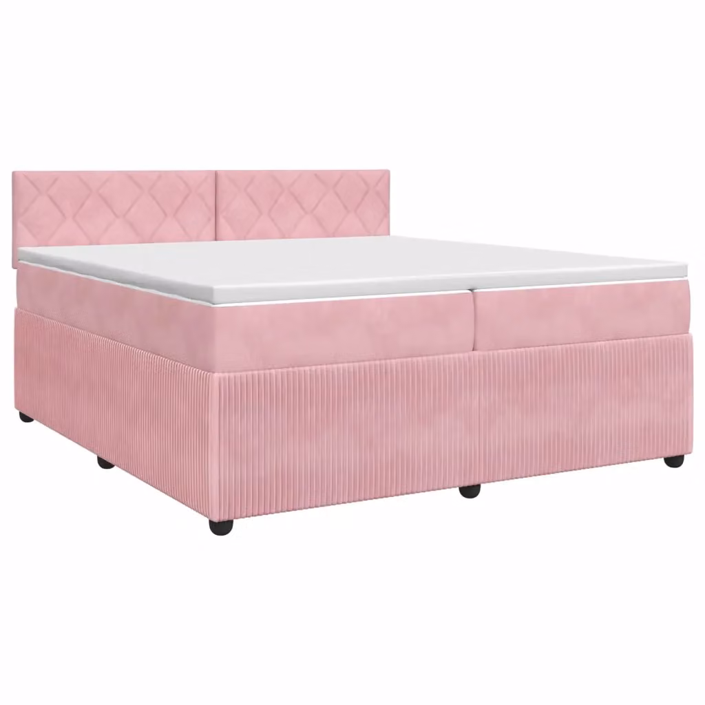 Letto box spring con materasso ibrido vidaXL in velluto rosa e bianco L/P: 200 x 200 cm – 2