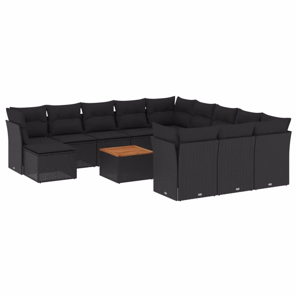 Set di divani da giardino VIDAXL a forma di U in polyrattan nero con 13 pezzi e cuscini inclusi – 2