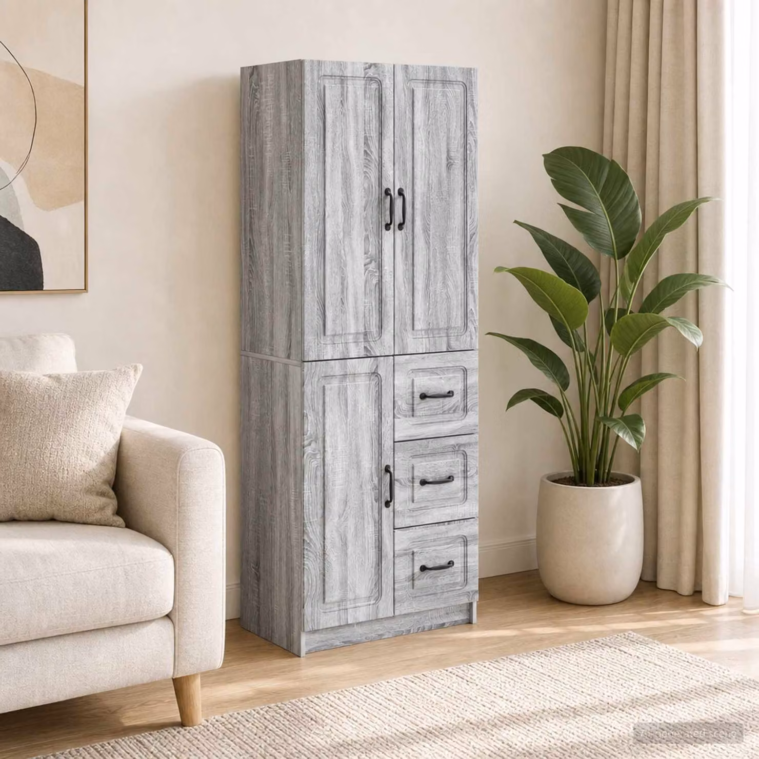 Set di 2 armadi moderni vidaXL in legno ingegnerizzato grigio con ante a battente e ripiani interni