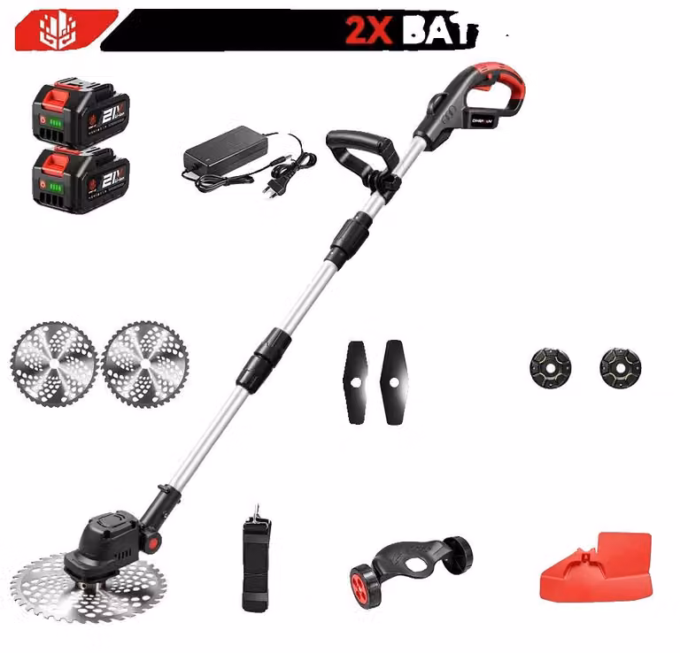 Tagliaerba, motore brushless, funzionamento a batteria, 2 batterie, spina di alimentazione europea