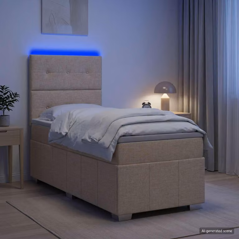 Maison Exclusive - Letto boxspring a LED con materasso color crema 90 x 200 cm in tessuto