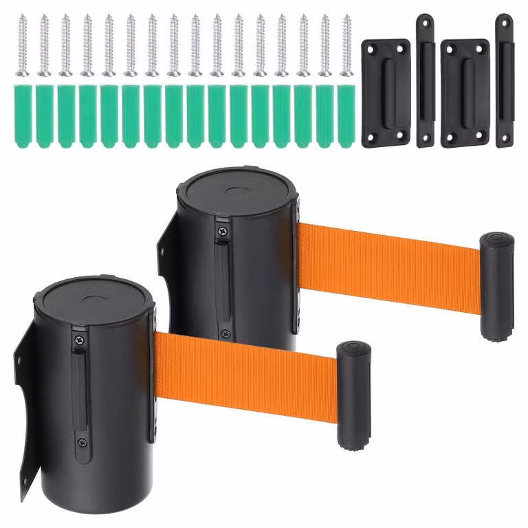 Set di 2 barriere retrattili, lunghezza 4 metri, acciaio, colore nero/arancione