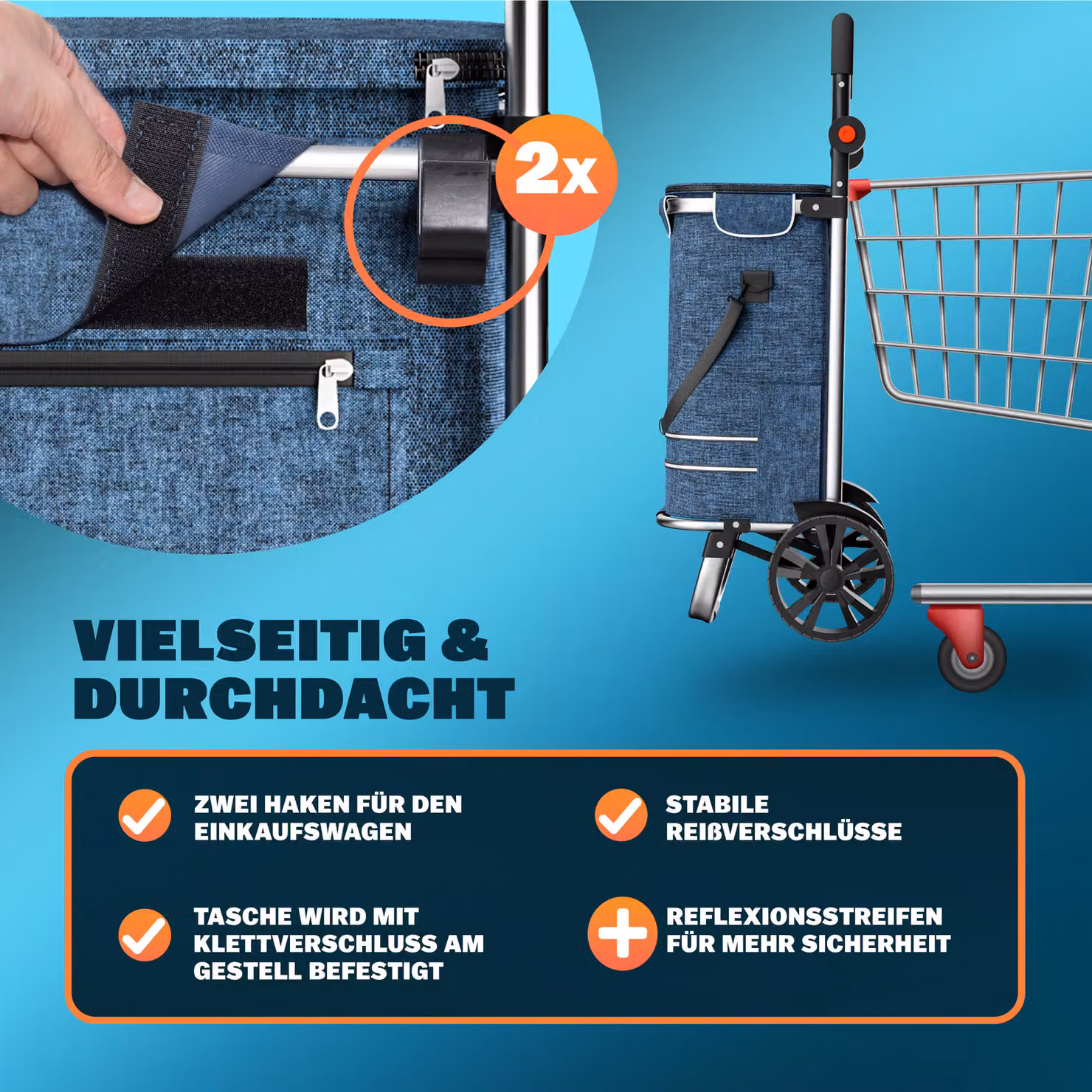 Trolley portaspesa Monzana blu con capacità 56L, L/P/H: 31 x 24 x 54 cm – 2
