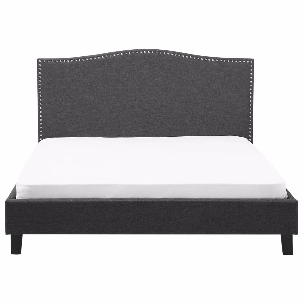 Letto imbottito BELIANI in tessuto grigio con struttura in legno e doghe in legno L/P: 180 x 200 cm – 2