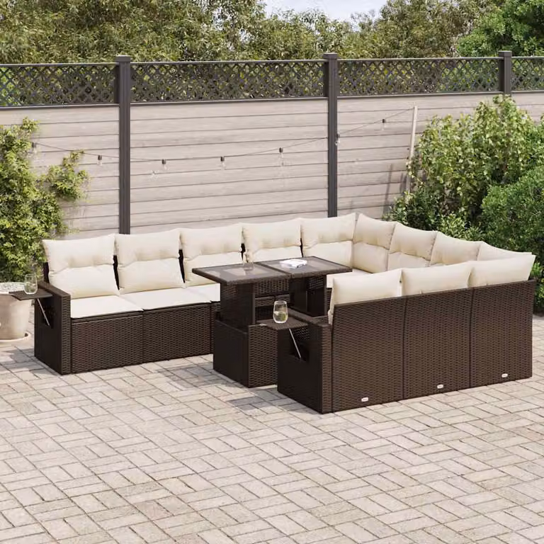 Maison Exclusive - Set Divani da Giardino 11 pz con Cuscini Polyrattan Marrone