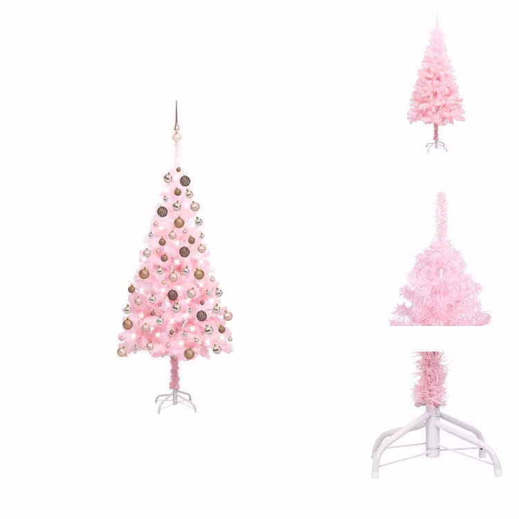 vidaXL Albero di Natale artificiale con luci e decorazioni rosa 150 cm - Alberi di Natale